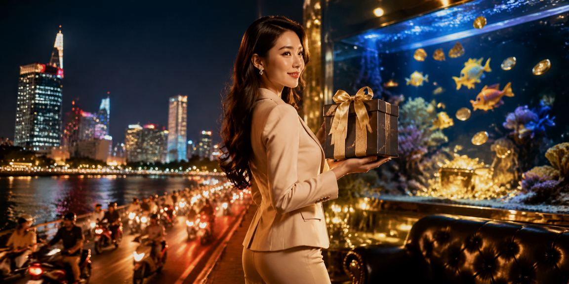 Cảnh đêm sôi động tại TP.HCM với ánh đèn neon rực rỡ gợi không khí giải trí casino hiện đại